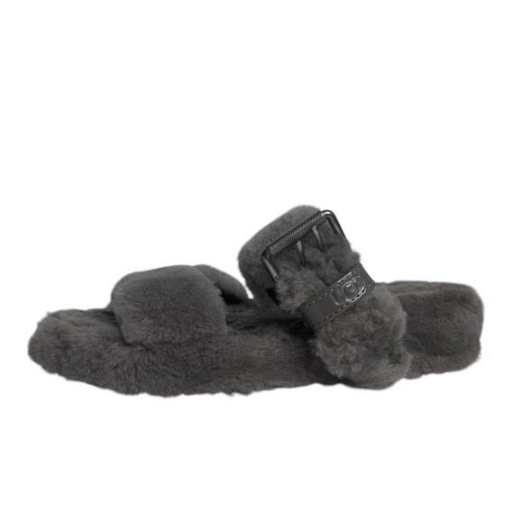 Ugg‎ Fuzz Yeah Slippers Gray Shearling Fuzzy Slide Big Buckle Sandals Women’s 9 - Picture 9 of 9